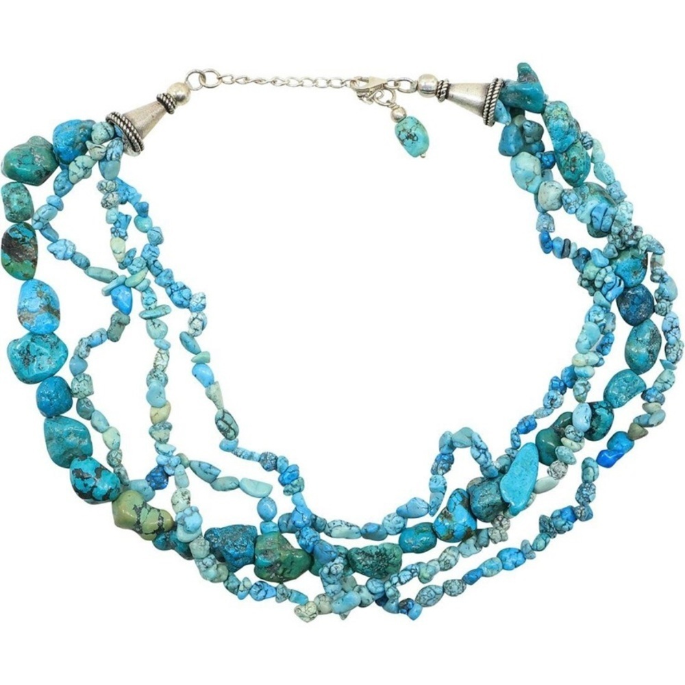 Sterling Silver and 4-Strand Turquoise Necklace 19 in. x 1 1/2 in.